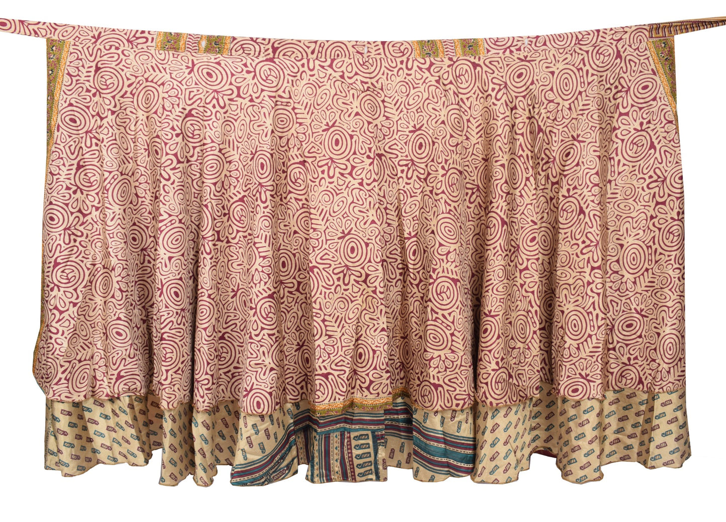 Sushila Vintage Art Silk Saree Magic Wrap Reversible Skirt Paisley Beach Dress