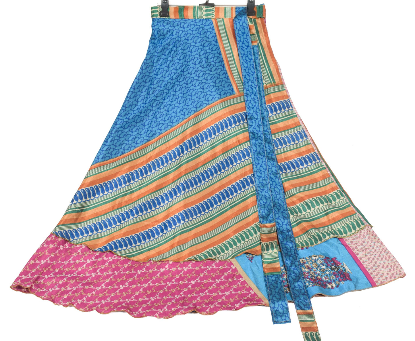 Sushila Vintage Art Silk Saree Magic Wrap Reversible Skirt Floral Beach Dress
