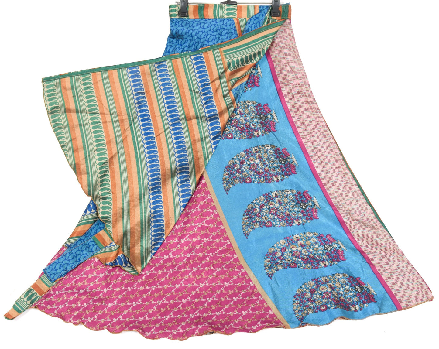 Sushila Vintage Art Silk Saree Magic Wrap Reversible Skirt Floral Beach Dress