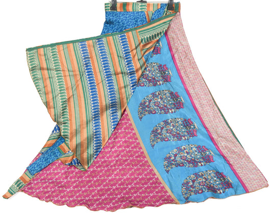 Sushila Vintage Art Silk Saree Magic Wrap Reversible Skirt Floral Beach Dress