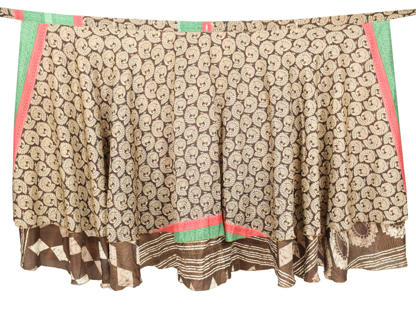 Sushila Vintage Art Silk Saree Magic Wrap Brown Reversible Skirt Beach Dress