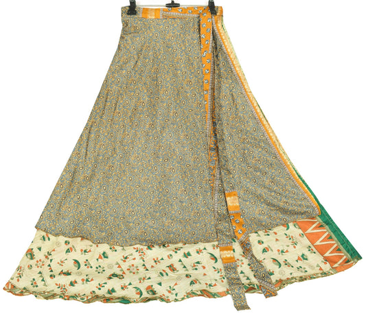 Sushila Vintage Cream Art Silk Saree Magic Wrap Reversible Skirt Beach Dress