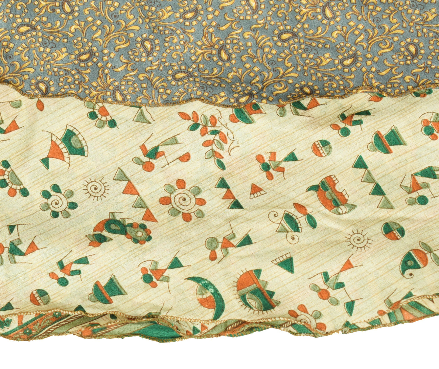 Sushila Vintage Cream Art Silk Saree Magic Wrap Reversible Skirt Beach Dress