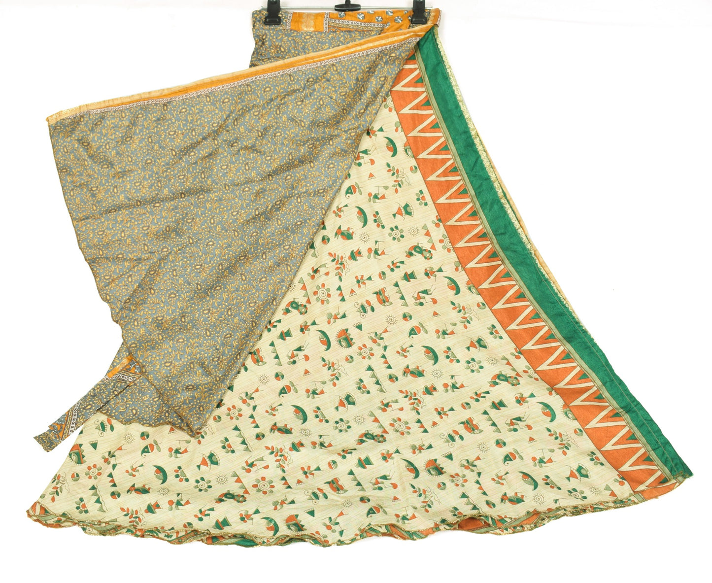 Sushila Vintage Cream Art Silk Saree Magic Wrap Reversible Skirt Beach Dress