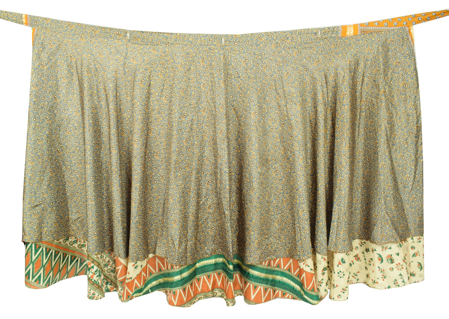 Sushila Vintage Cream Art Silk Saree Magic Wrap Reversible Skirt Beach Dress