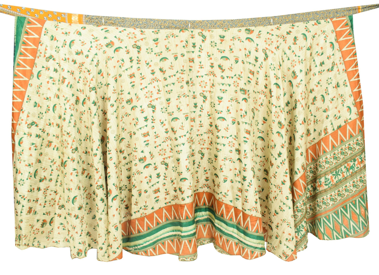 Sushila Vintage Cream Art Silk Saree Magic Wrap Reversible Skirt Beach Dress