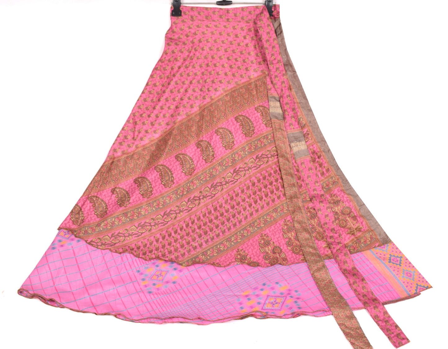 Sushila Vintage Pink Art Silk Saree Magic Wrap Reversible Skirt Beach Dress