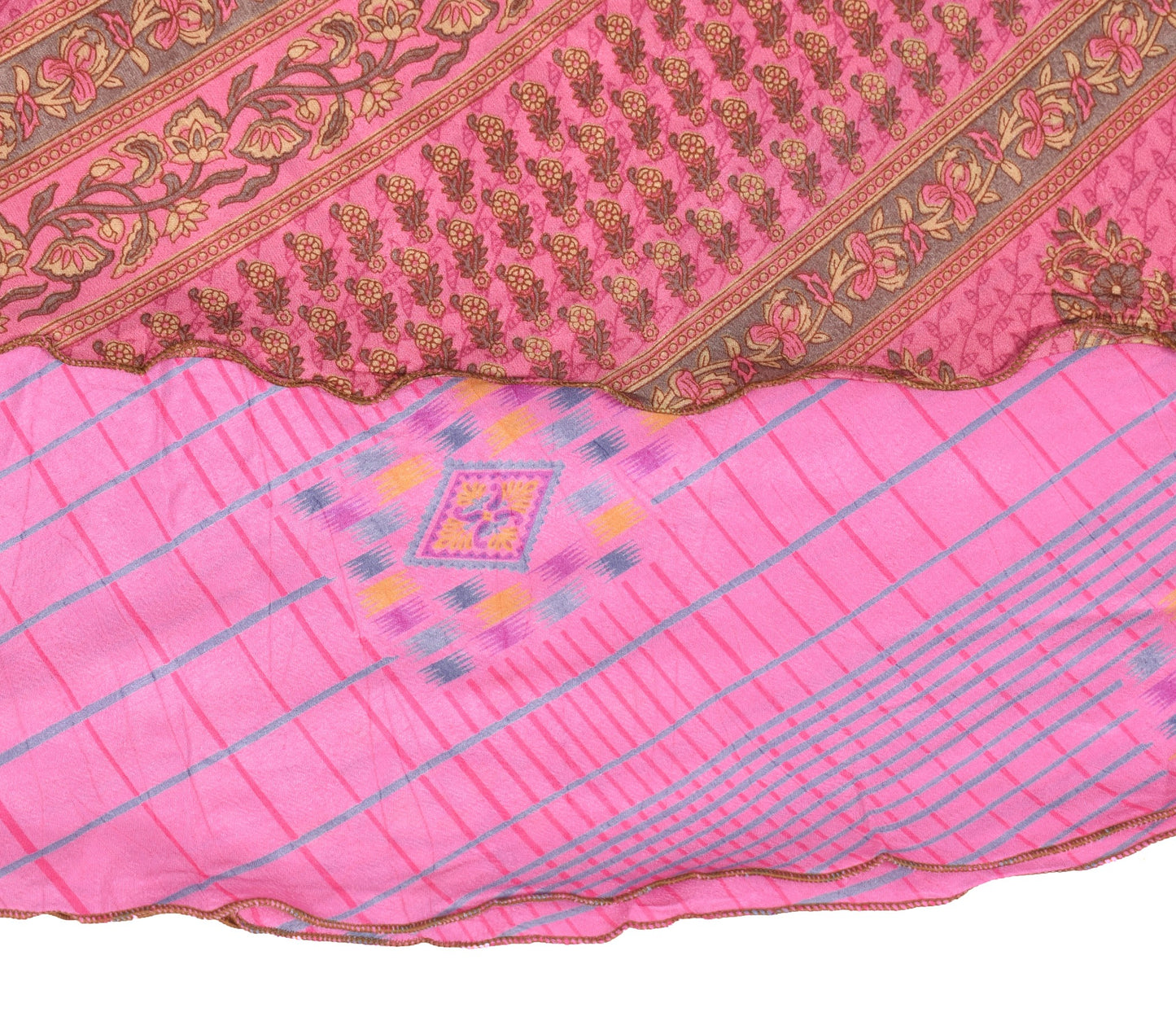 Sushila Vintage Pink Art Silk Saree Magic Wrap Reversible Skirt Beach Dress