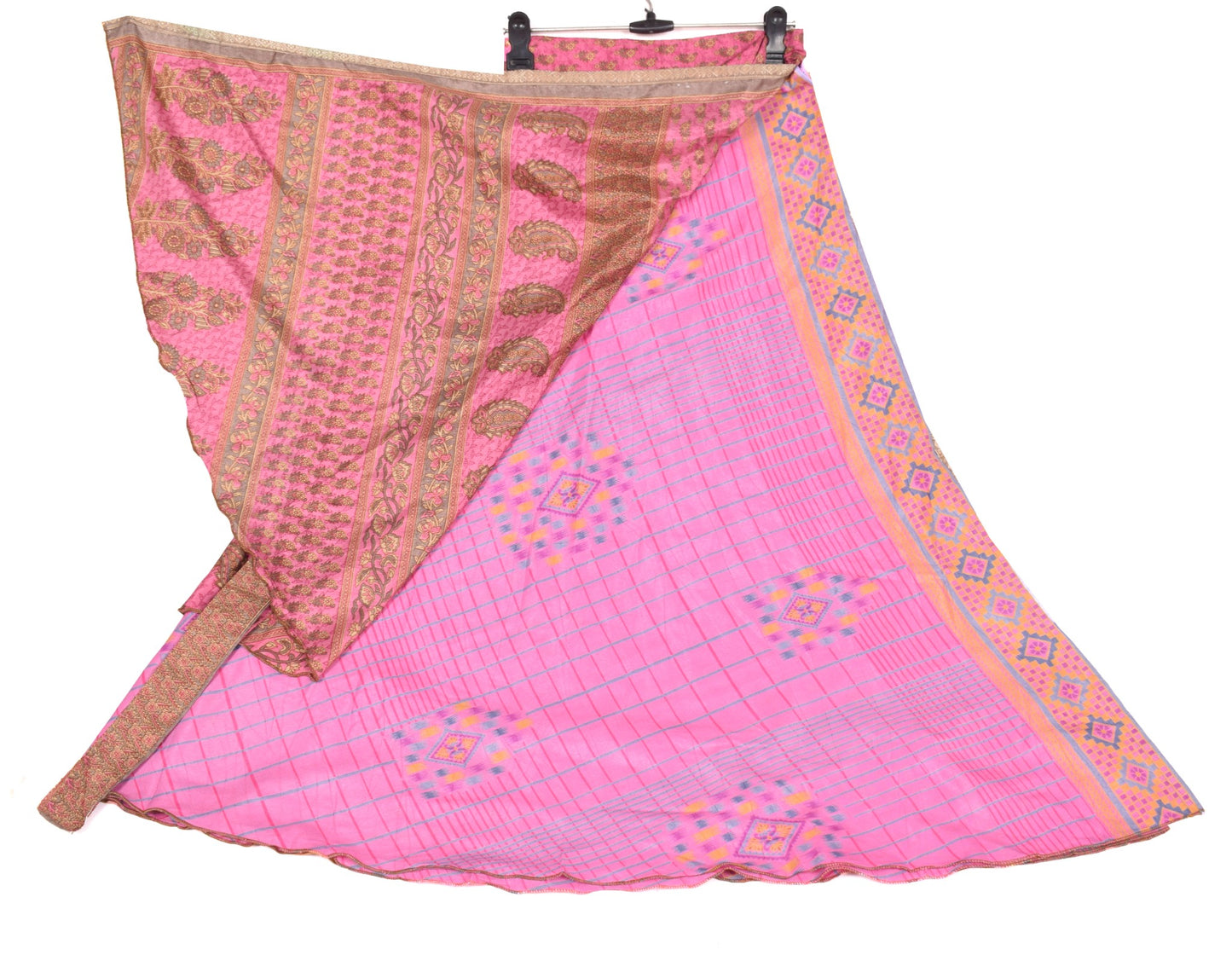 Sushila Vintage Pink Art Silk Saree Magic Wrap Reversible Skirt Beach Dress