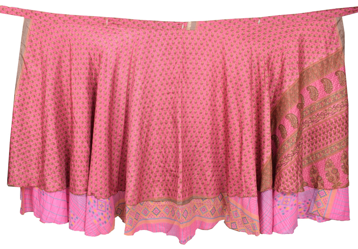 Sushila Vintage Pink Art Silk Saree Magic Wrap Reversible Skirt Beach Dress