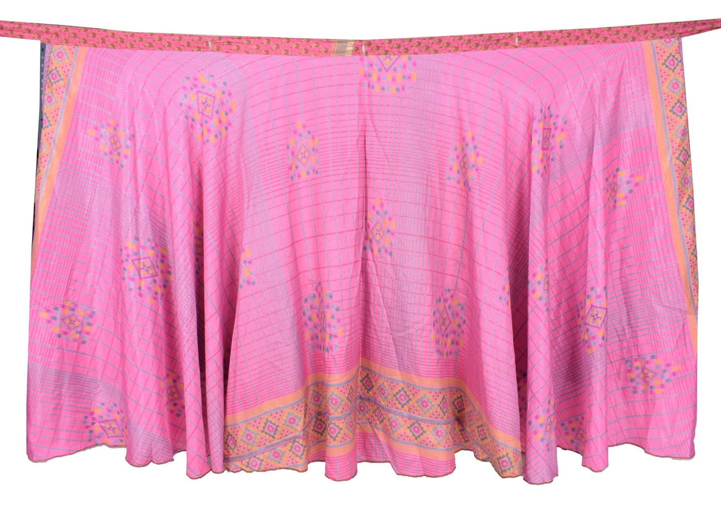 Sushila Vintage Pink Art Silk Saree Magic Wrap Reversible Skirt Beach Dress