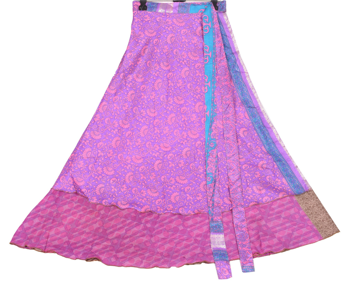 Sushila Vintage Art Silk Saree Magic Wrap Reversible Skirt Purple Beach Dress
