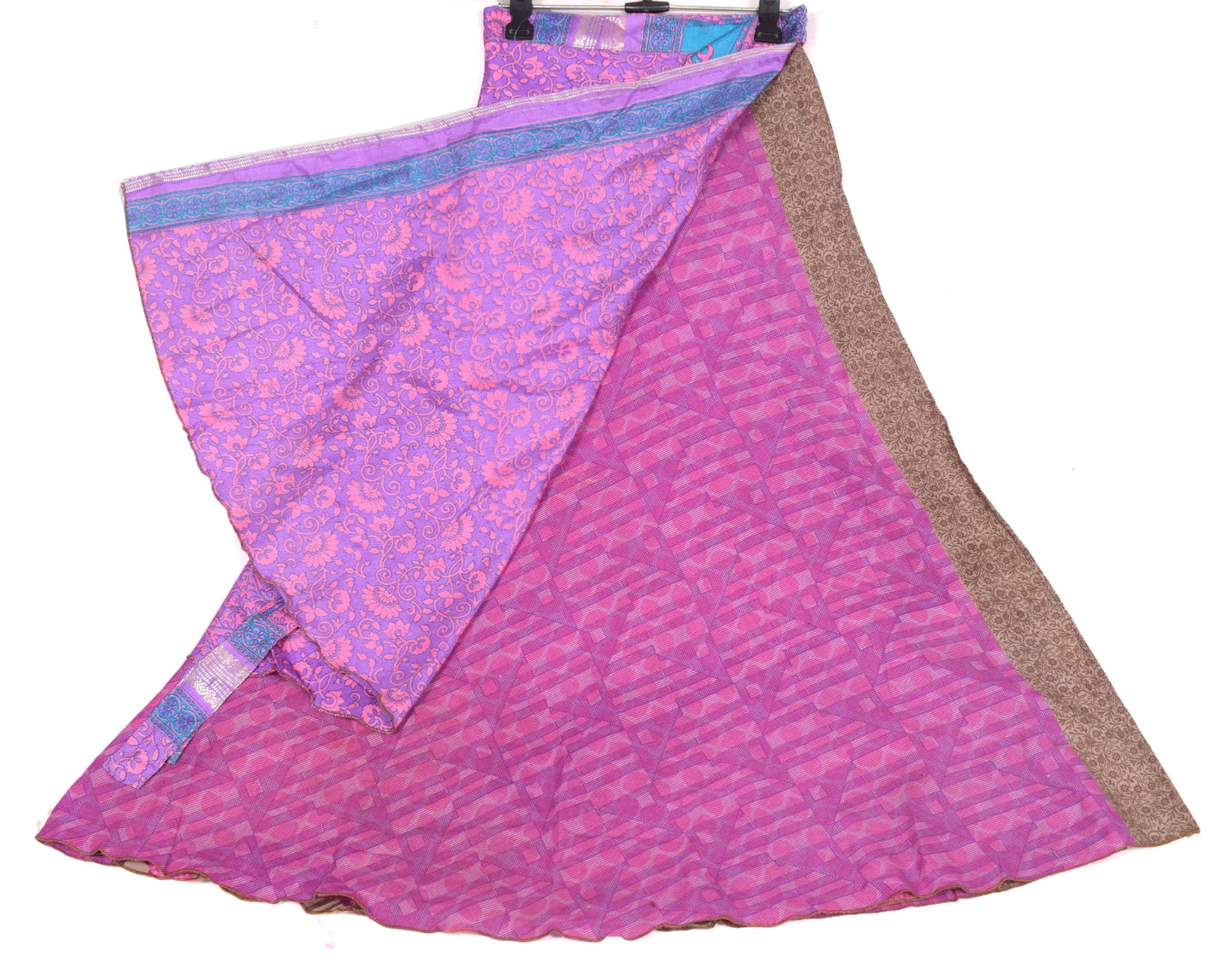 Sushila Vintage Art Silk Saree Magic Wrap Reversible Skirt Purple Beach Dress