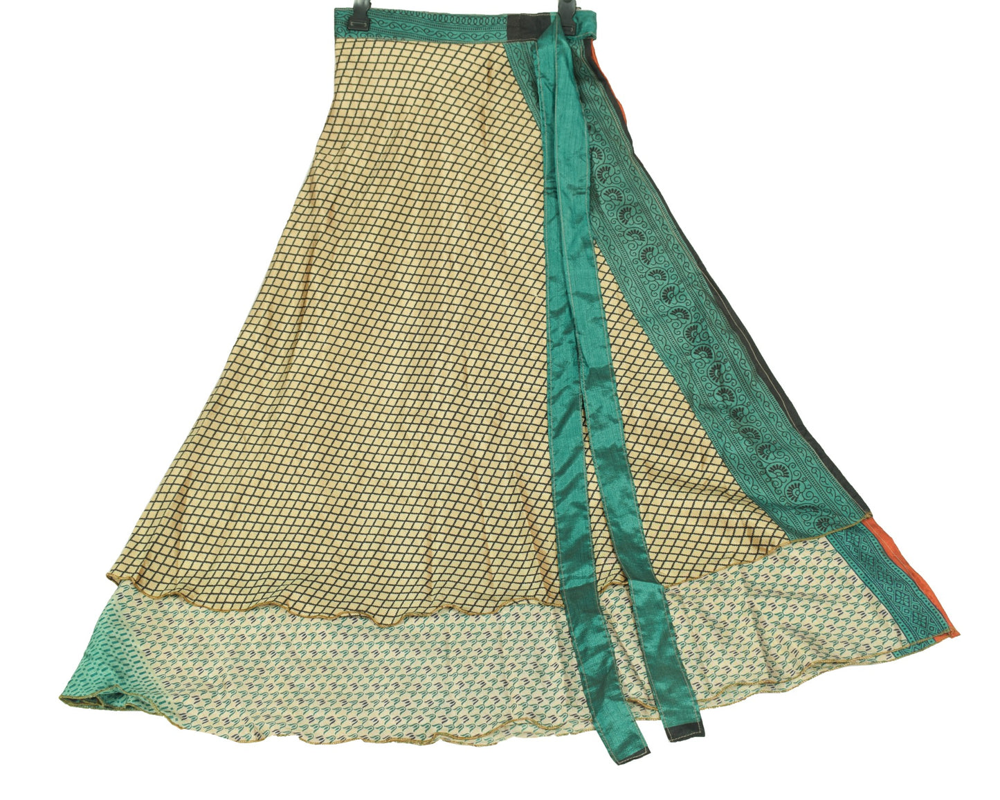 Sushila Vintage Brown Art Silk Saree Magic Wrap Reversible Skirt Beach Dress