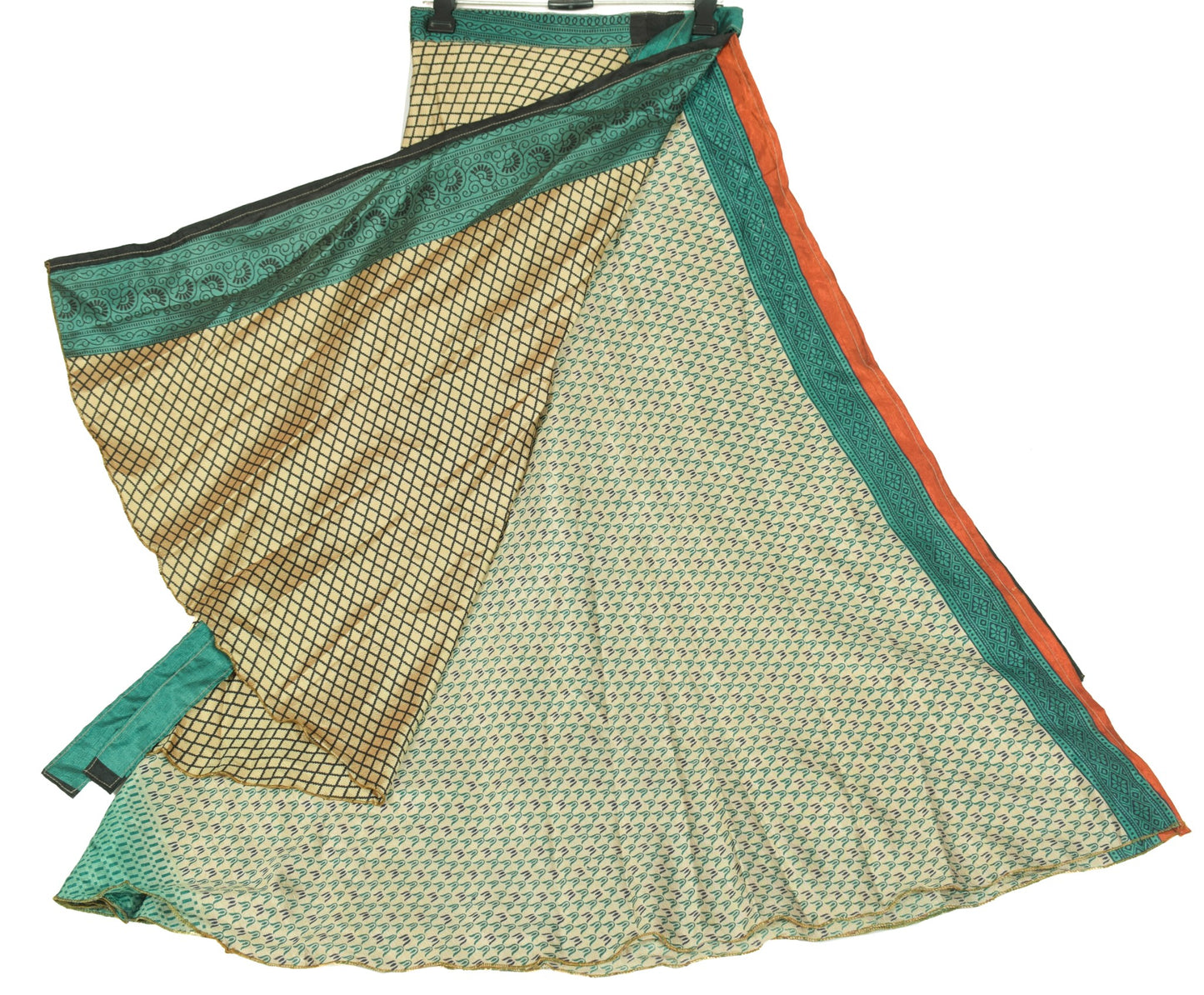 Sushila Vintage Brown Art Silk Saree Magic Wrap Reversible Skirt Beach Dress