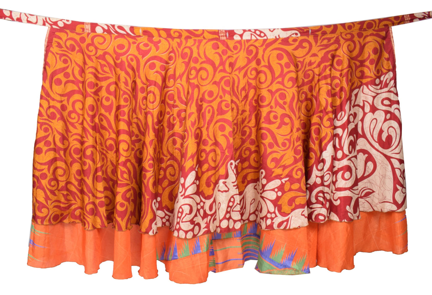 Sushila Vintage Art Silk Saree Magic Wrap Reversible Skirt Beach Dress Red Orange