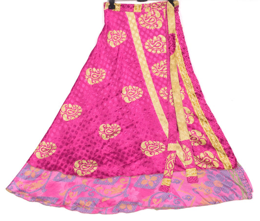 Sushila Vintage Magenta Art Silk Saree Magic Wrap Reversible Skirt Beach Dress