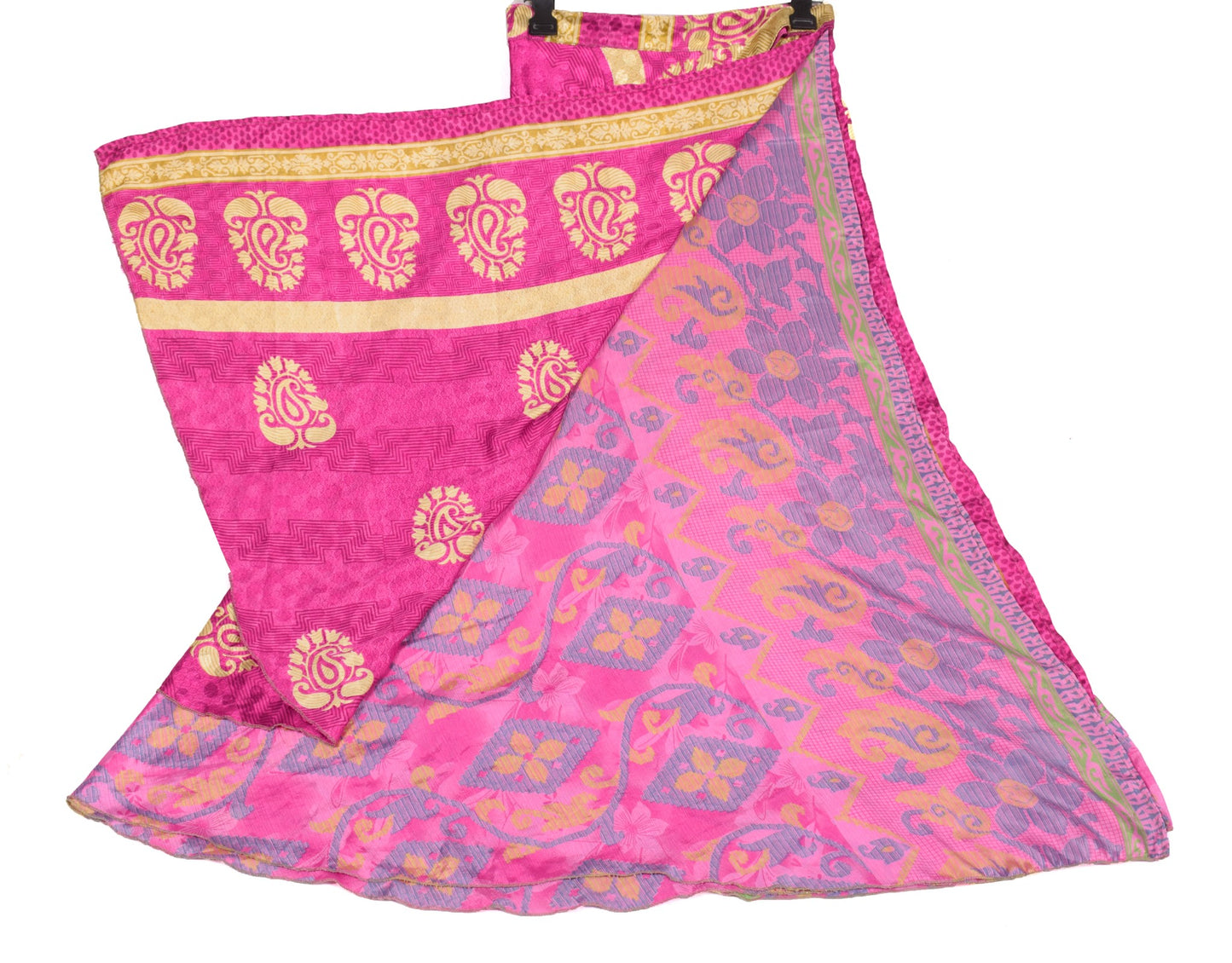 Sushila Vintage Magenta Art Silk Saree Magic Wrap Reversible Skirt Beach Dress