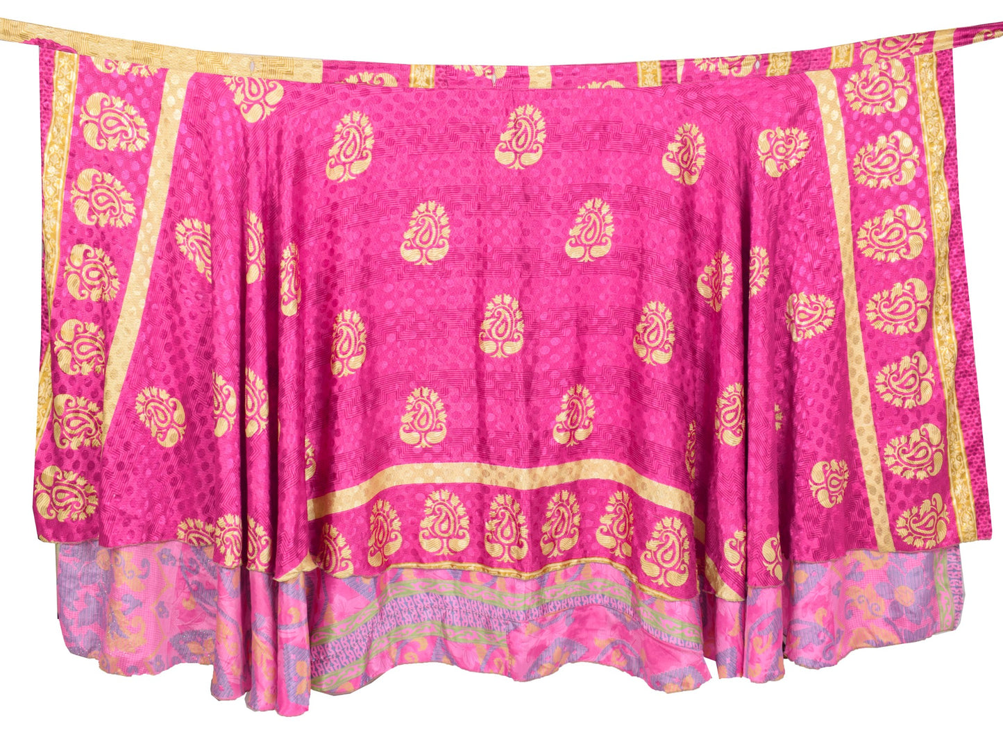 Sushila Vintage Magenta Art Silk Saree Magic Wrap Reversible Skirt Beach Dress
