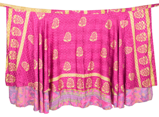 Sushila Vintage Magenta Art Silk Saree Magic Wrap Reversible Skirt Beach Dress