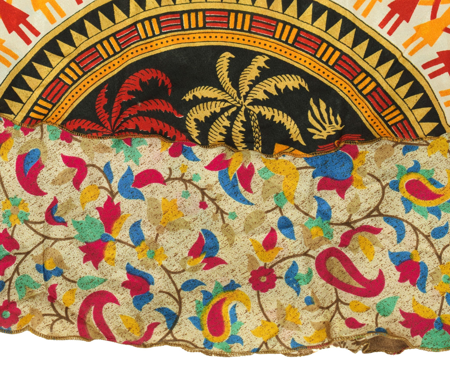 Sushila Vintage Art Silk Saree Magic Wrap Reversible Skirt Warli Print Dress
