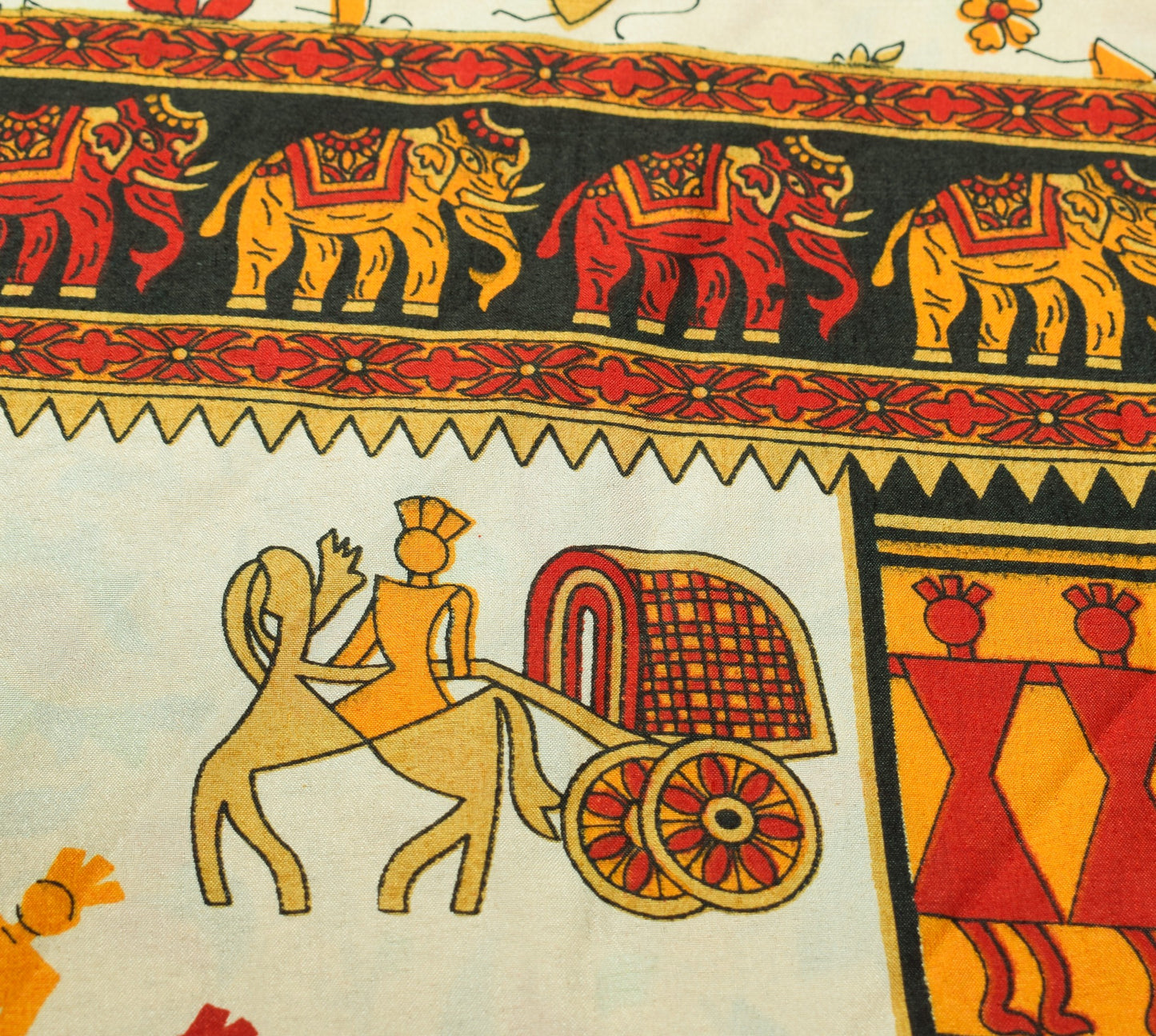Sushila Vintage Art Silk Saree Magic Wrap Reversible Skirt Warli Print Dress