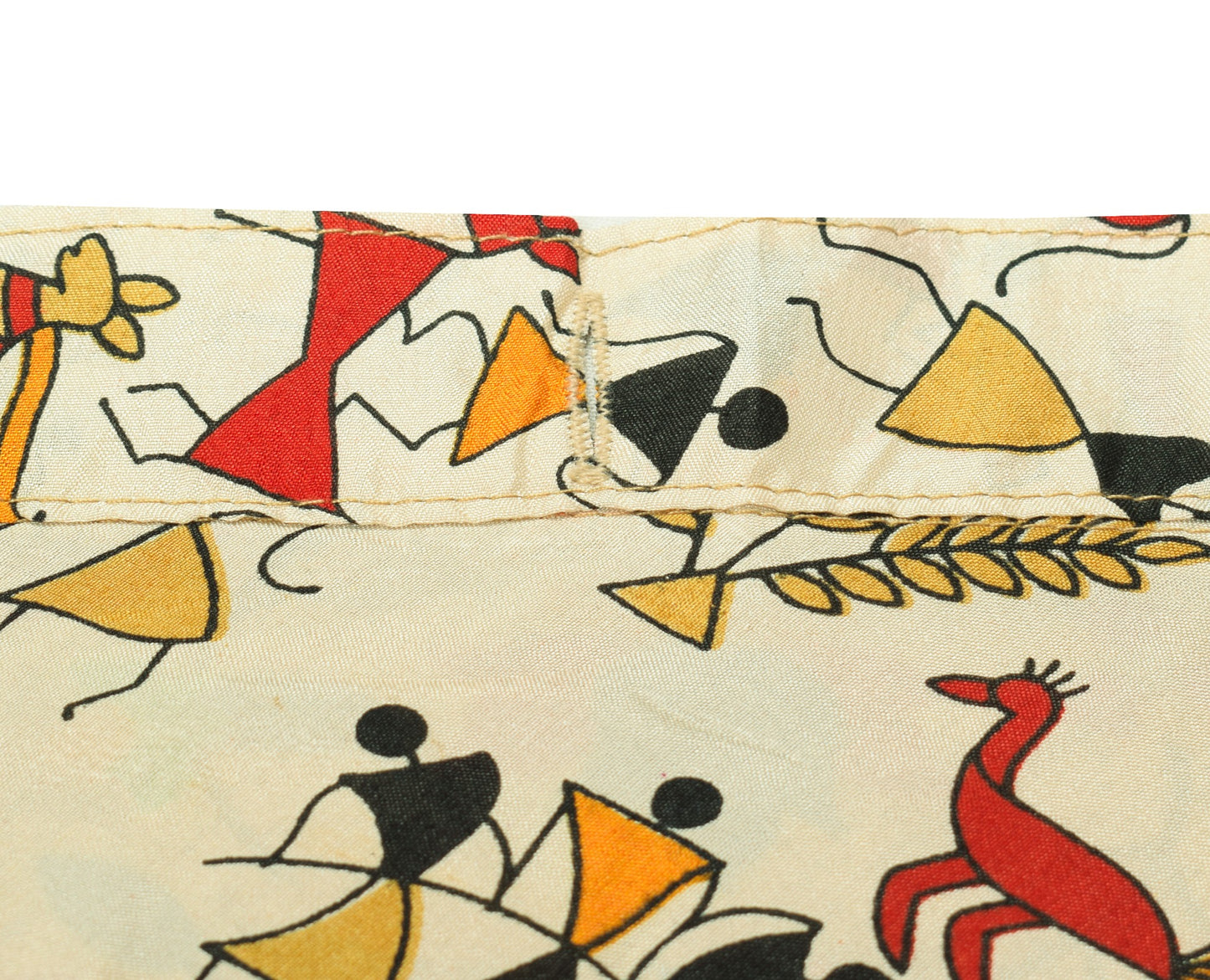 Sushila Vintage Art Silk Saree Magic Wrap Reversible Skirt Warli Print Dress