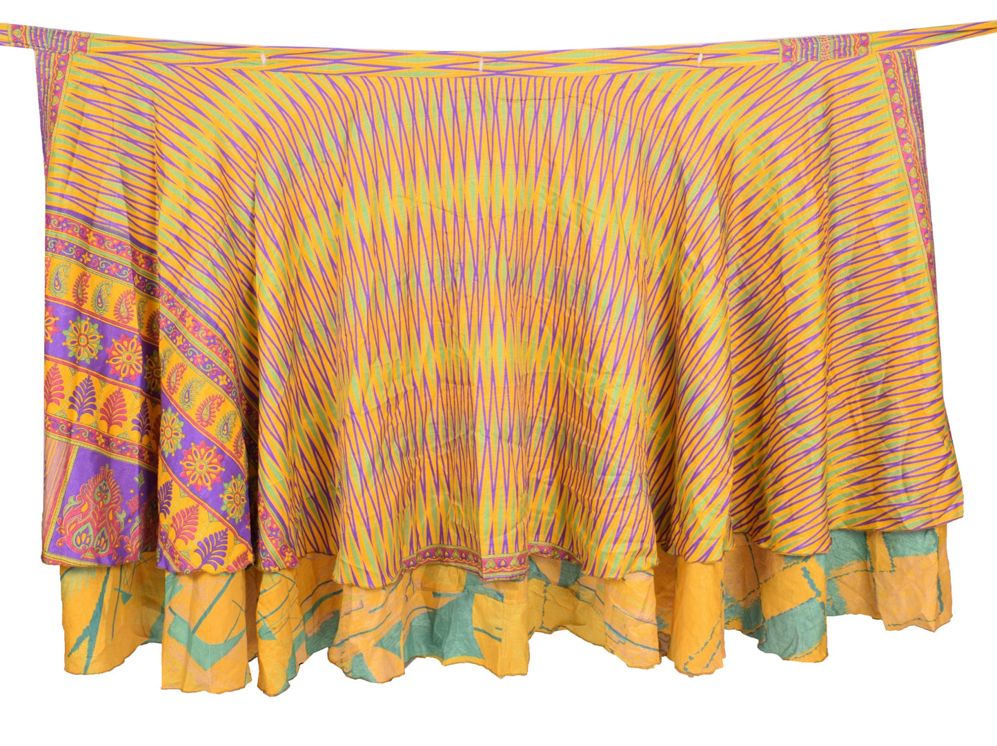 Sushila Vintage Art Silk Saree Magic Wrap Reversible Skirt Yellow Beach Dress