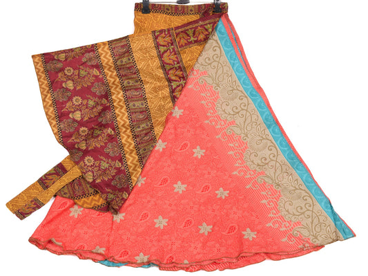 Sushila Vintage Mustard Art Silk Saree Magic Wrap Reversible Skirt Beach Dress