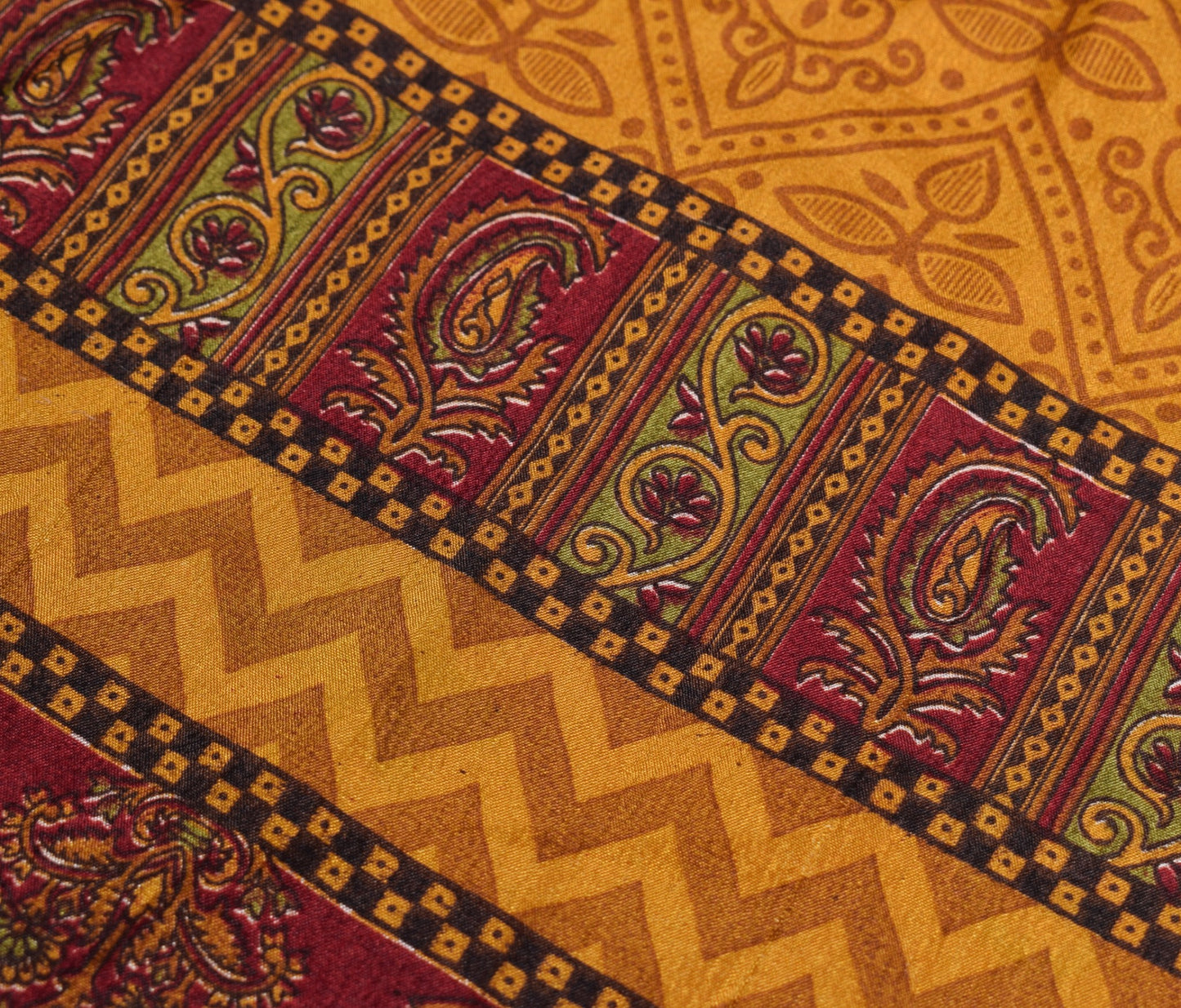 Sushila Vintage Mustard Art Silk Saree Magic Wrap Reversible Skirt Beach Dress