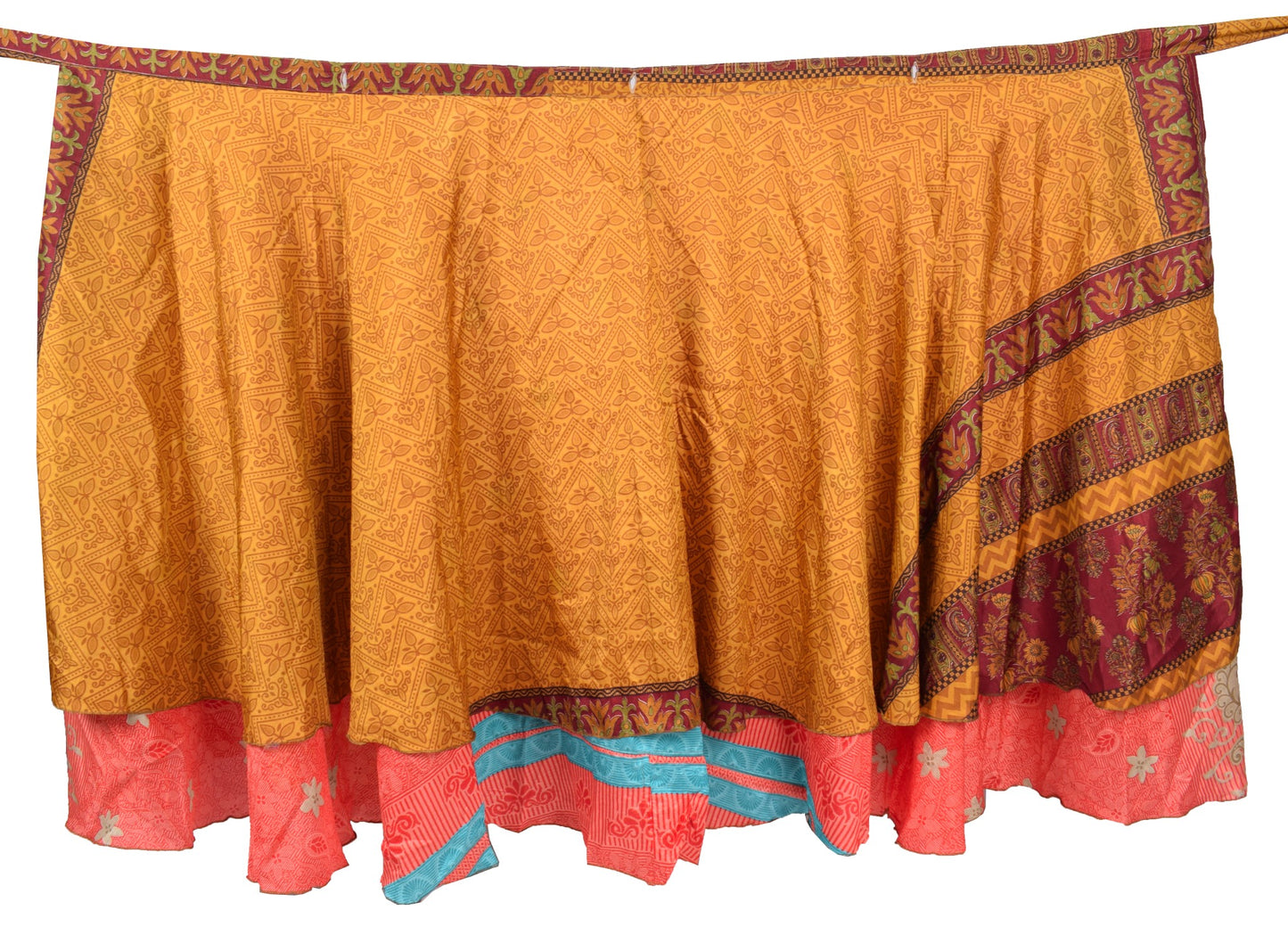 Sushila Vintage Mustard Art Silk Saree Magic Wrap Reversible Skirt Beach Dress
