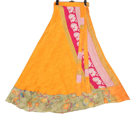 Sushila Vintage Art Silk Saree Magic Wrap Reversible Skirt Beach Dress Yellow