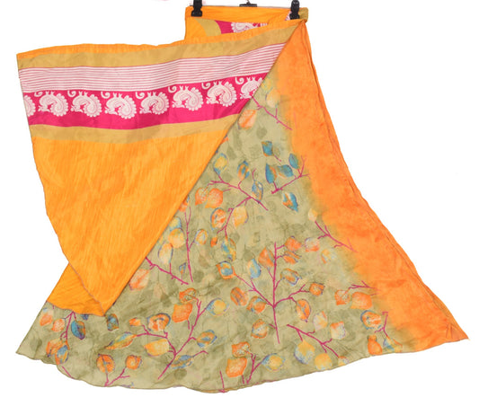 Sushila Vintage Art Silk Saree Magic Wrap Reversible Skirt Beach Dress Yellow