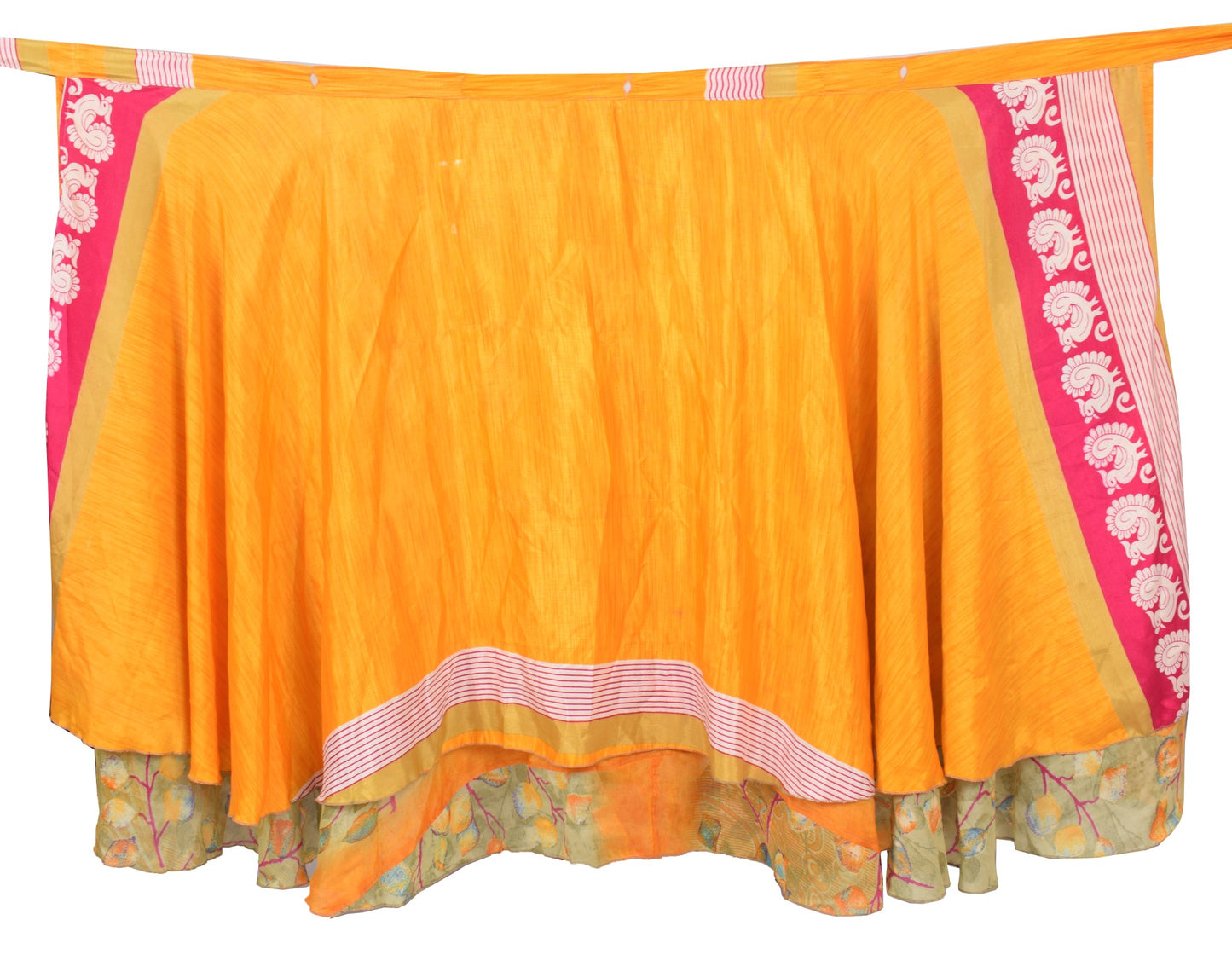Sushila Vintage Art Silk Saree Magic Wrap Reversible Skirt Beach Dress Yellow