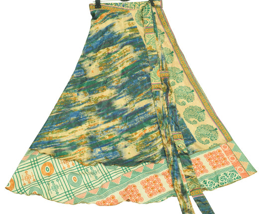 Sushila Vintage Multi-Color Saree Magic Wrap Reversible Skirt Art Silk Beach Dress