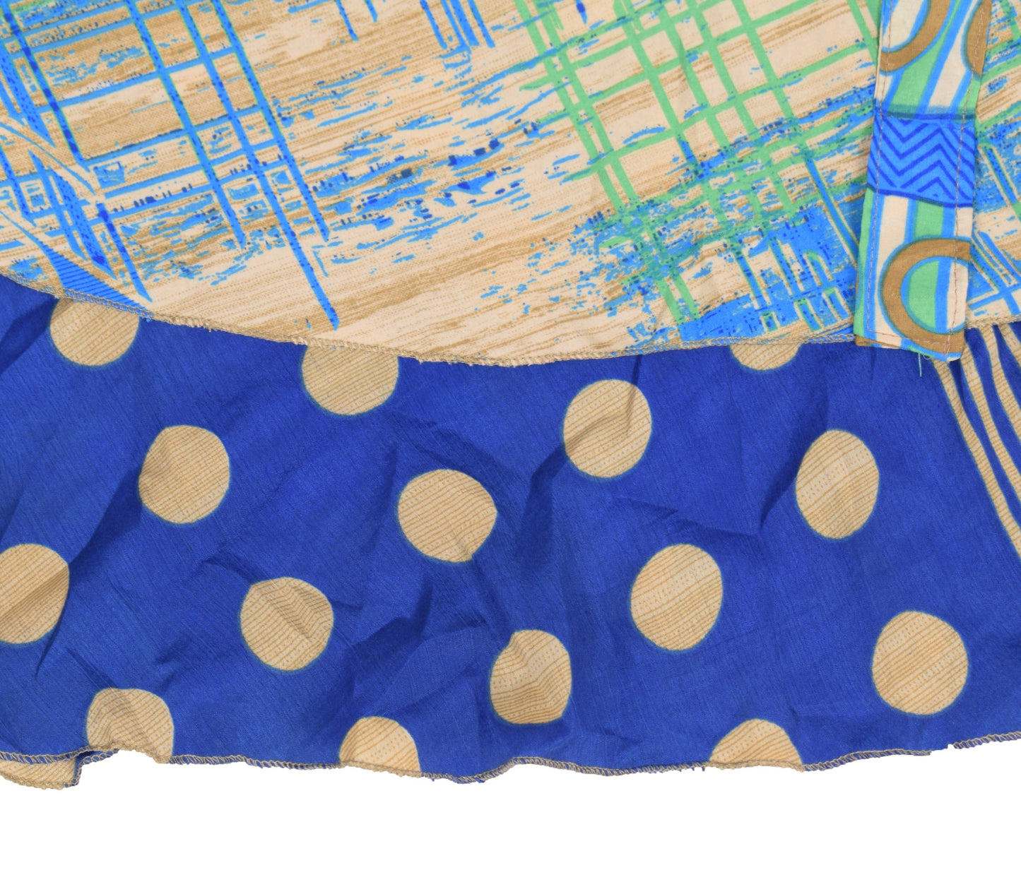 Sushila Vintage Blue Art Silk Saree Magic Wrap Reversible Skirt Polka Dot Dress