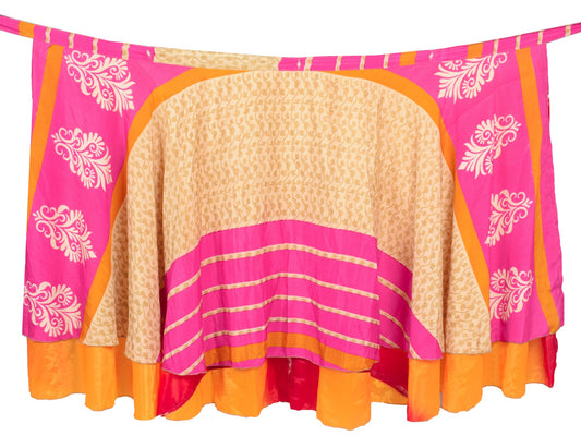 Sushila Vintage Yellow Pink Saree Magic Wrap Reversible Skirt Art Silk Beach Dress