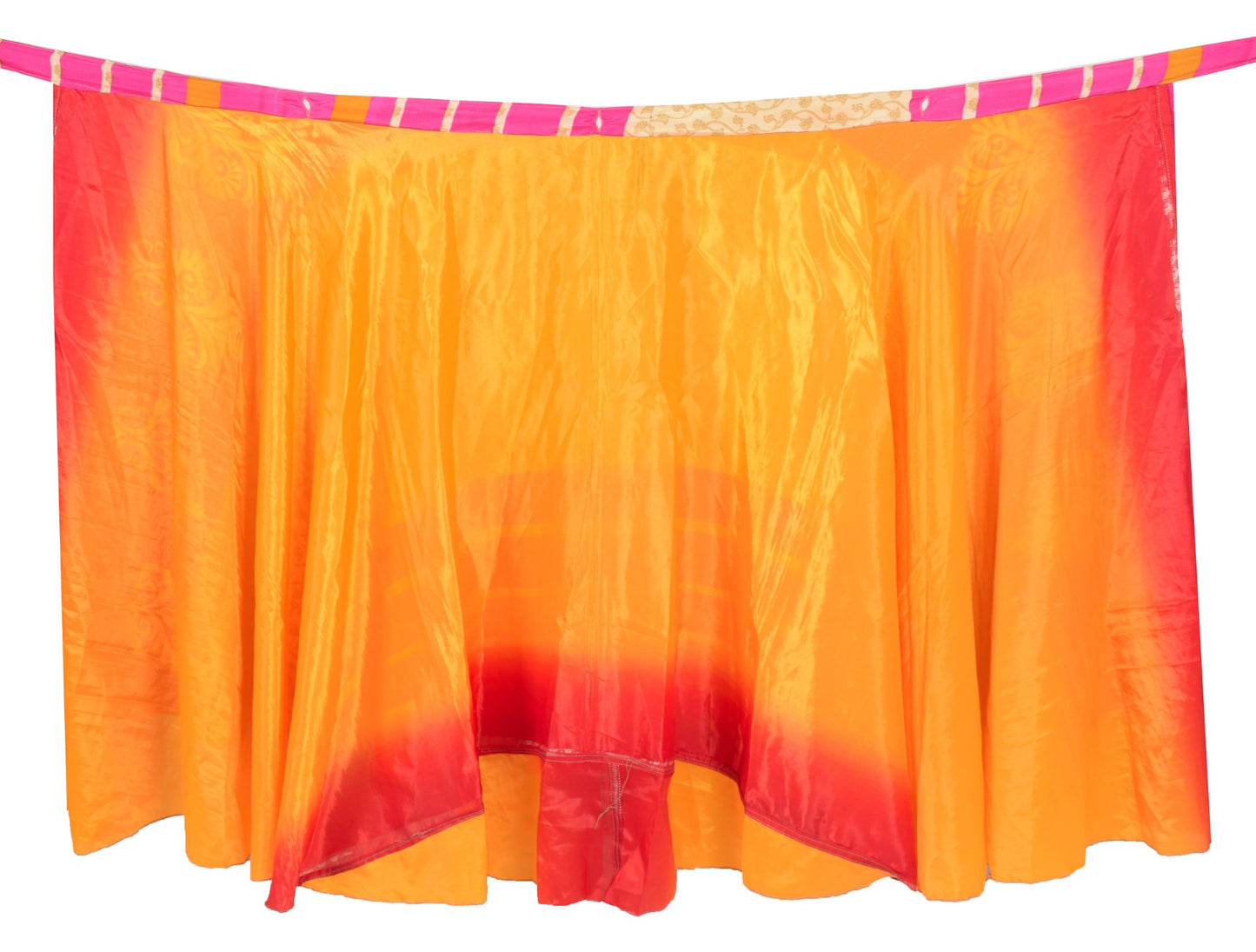 Sushila Vintage Yellow Pink Saree Magic Wrap Reversible Skirt Art Silk Beach Dress
