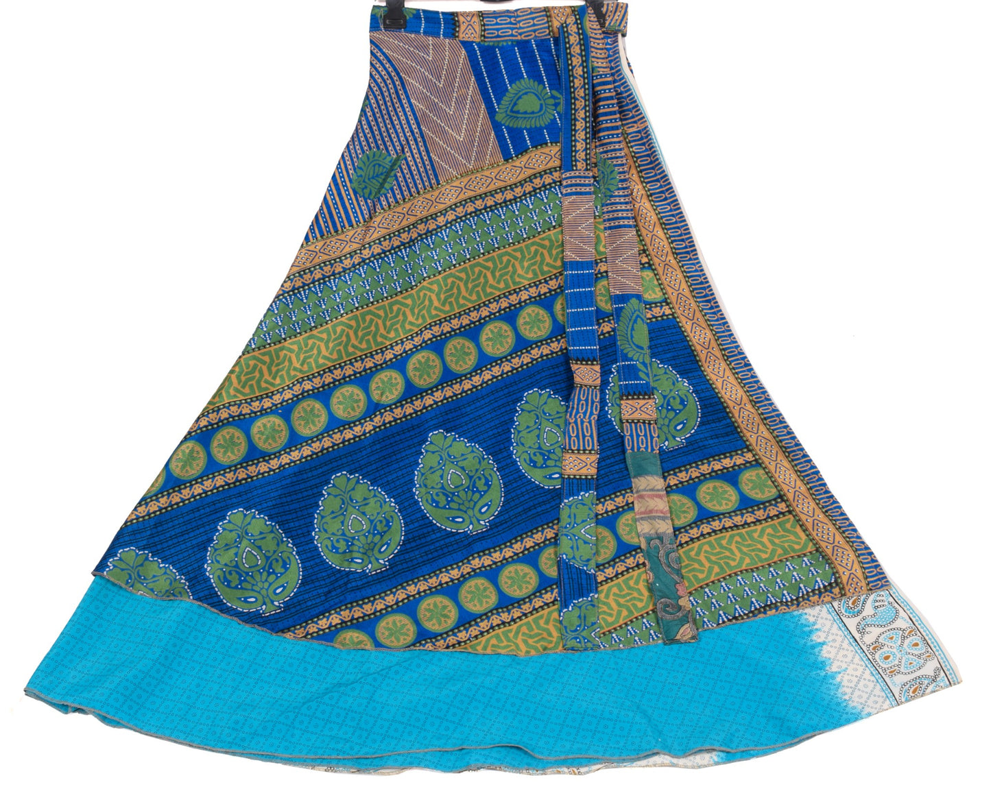 Sushila Vintage Art Silk Saree Magic Wrap Reversible Skirt Beach Dress Turq Blue