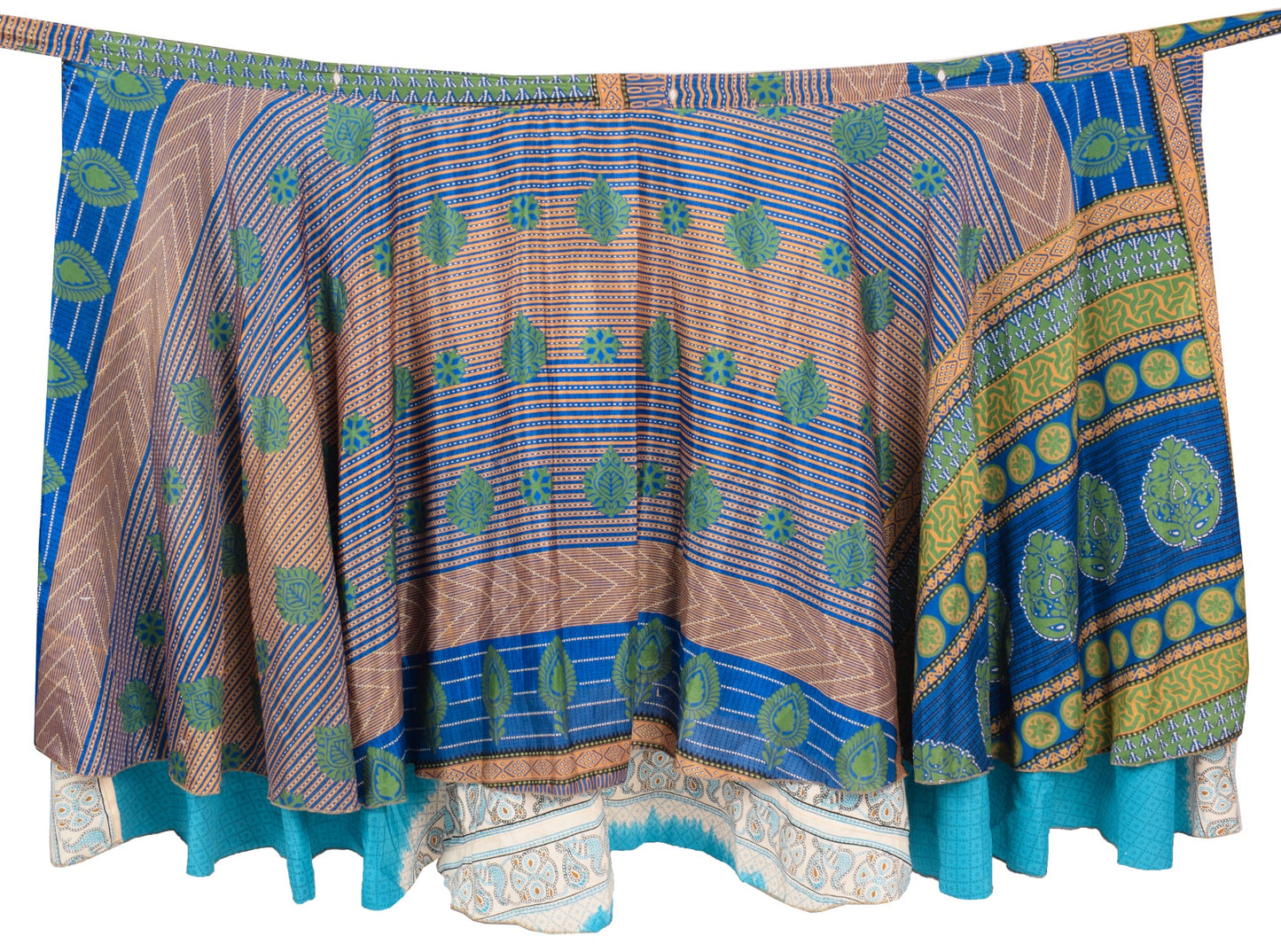 Sushila Vintage Art Silk Saree Magic Wrap Reversible Skirt Beach Dress Turq Blue