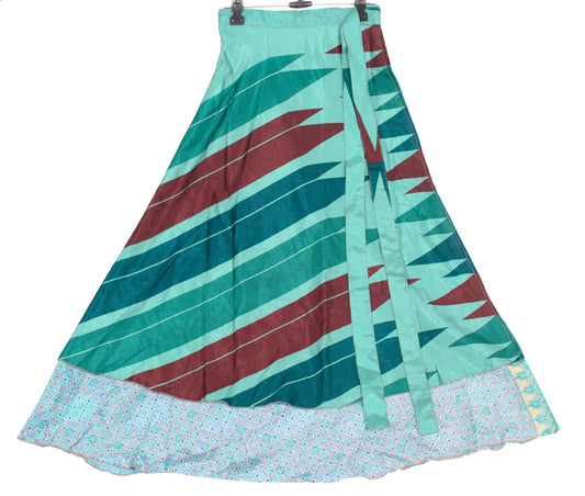 Sushila Vintage Art Silk Saree Magic Wrap Reversible Skirt 2 Layer Beach Dress