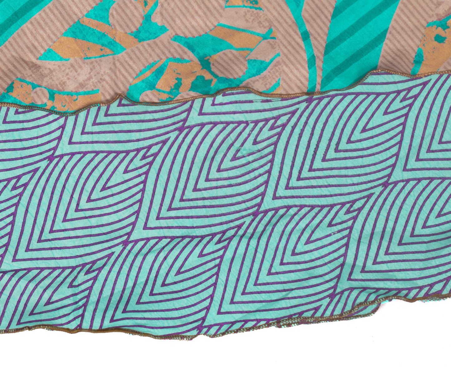 Sushila Vintage Art Silk Saree Magic Wrap Reversible Skirt Beach Dress Aqua Boho