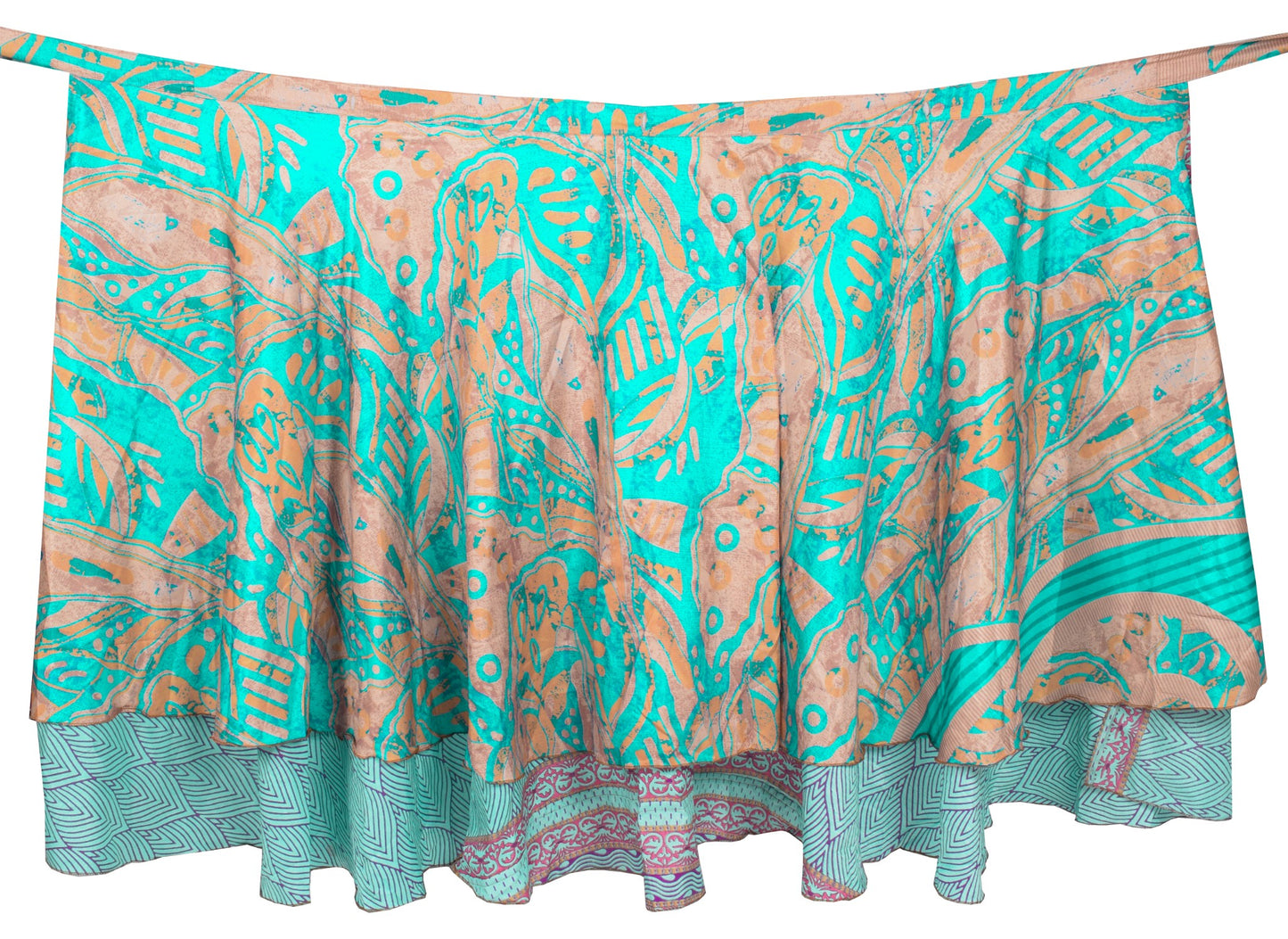 Sushila Vintage Art Silk Saree Magic Wrap Reversible Skirt Beach Dress Aqua Boho