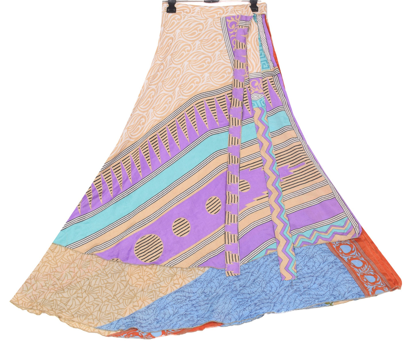 Sushila Vintage Art Silk Saree Magic Wrap Reversible Skirt Beach Dress Brown