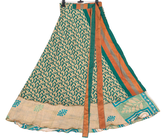 Sushila Vintage Art Silk Saree Magic Wrap Reversible Skirt BeachDress Multicolor