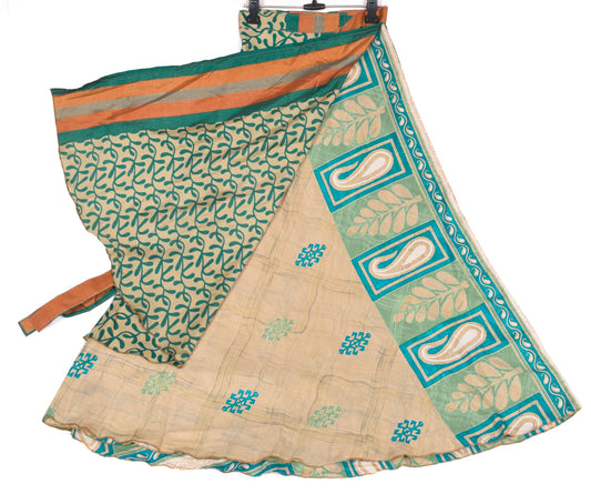 Sushila Vintage Art Silk Saree Magic Wrap Reversible Skirt BeachDress Multicolor