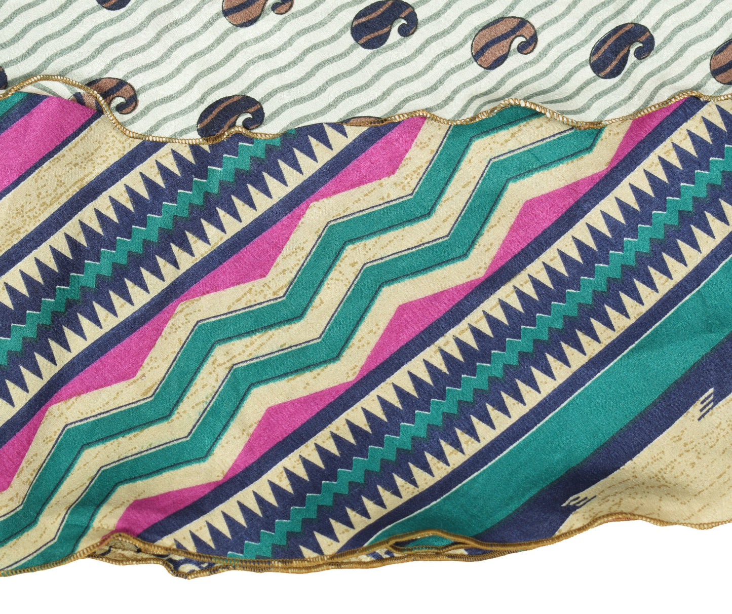 Sushila Vintage Art Silk Saree Magic Wrap Reversible Skirt Off White Warli Boho