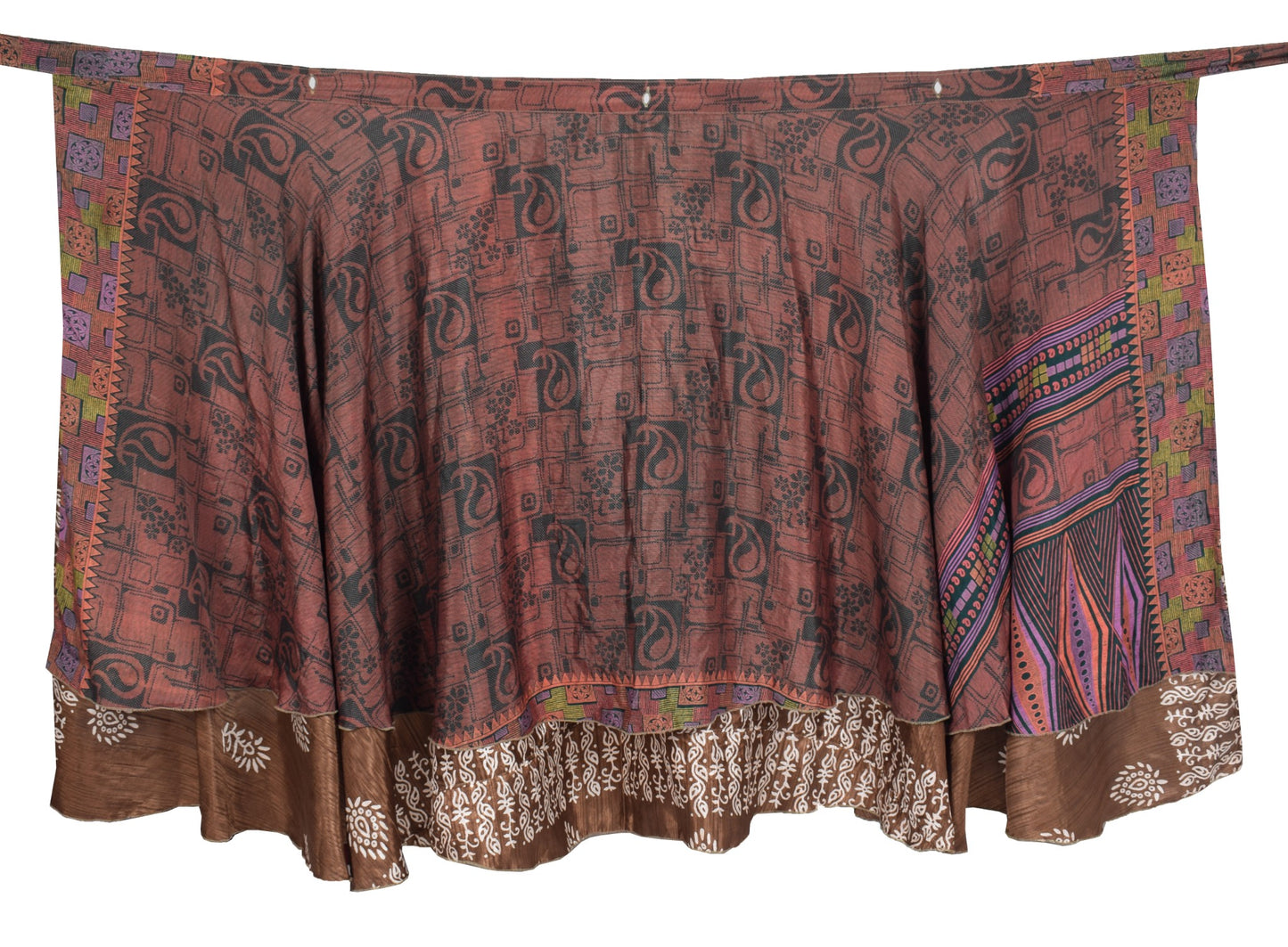 Sushila Vintage Brown Art Silk Saree Magic Wrap Reversible Skirt Beach Dress