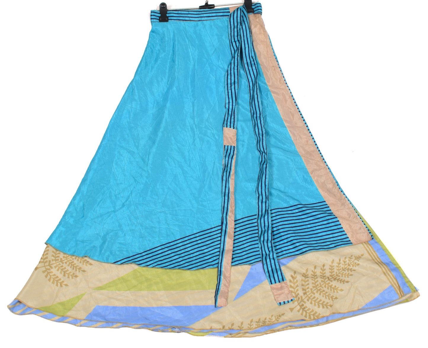 Sushila Vintage Art Silk Saree Magic Wrap Reversible Skirt Aqua Blue BeachDress