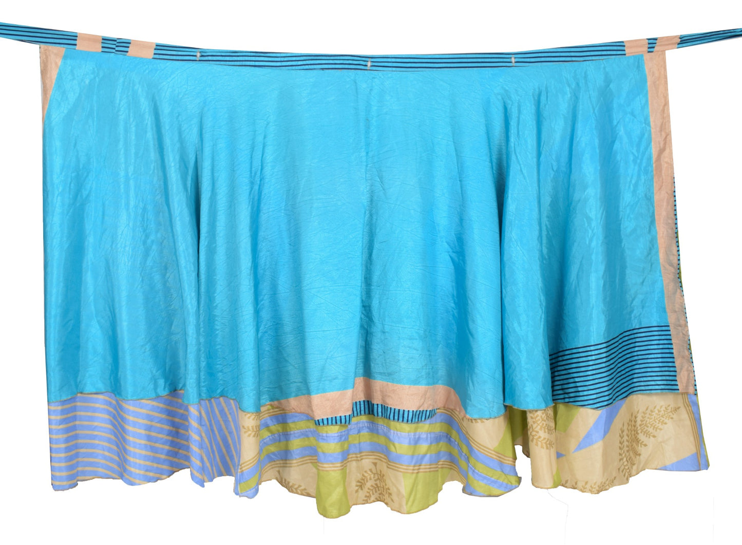 Sushila Vintage Art Silk Saree Magic Wrap Reversible Skirt Aqua Blue BeachDress